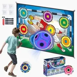 Produktbild: Leuchtender Fußball Spielset für Kinder Fussball Geschenke Jungen 3 4 5 6 7 8 9 10 Jahre, Fussballtore für Garten Kinder, Weich Flanell Fußballtore, Fußball mit Klettbällen Spielzeug Fussball Dart