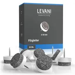 Produktbild: Levani® Filzgleiter für Stühle (20 Stück) - Möbelgleiter 20mm - Stuhlgleiter mit weichem Filz - Stuhl Filzgleiter - Gleiter für Stühle -Möbel Filz selbstklebend für Möbelfüße (Weiß, 20 mm)