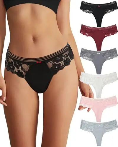 Produktbild: Levao 3/6er Pack String Tanga Damen Baumwolle Unterwäsche Frauen Sexy Set Unterhosen Damen Spitze Seamless Slips Womens Thongs Multipack S-XL