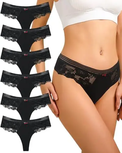 Produktbild: Levao 6er Pack String Tanga Damen Baumwolle Unterwäsche Frauen Sexy Set Unterhosen Spitze Bikini Slips Womens Thongs Multipack S-XL