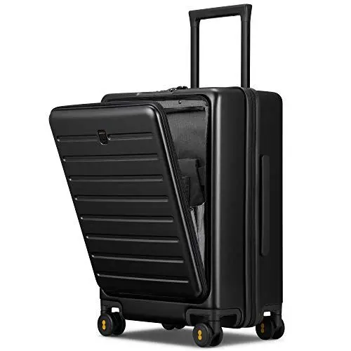 Produktbild: LEVEL8 Handgepäck Koffer mit Laptopfach, Trolley Handgepäck Leichtgewicht Hartschalen Reisekoffer mit abschließbarer Vortasche 8 Spinner Rollen TSA-Schloss, 55cm, 35L, Schwarz