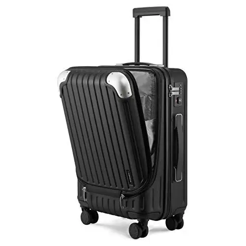 Produktbild: LEVEL8 Leichter Handgepäckkoffer, 50,8 cm, erweiterbares Handgepäck mit 4 Rädern, ABS + Polycarbonat, Hartschalen-Trolley für Gepäck mit doppelten TSA-zugelassenen Schlössern, Schwarz , 37*24*55.5CM,
