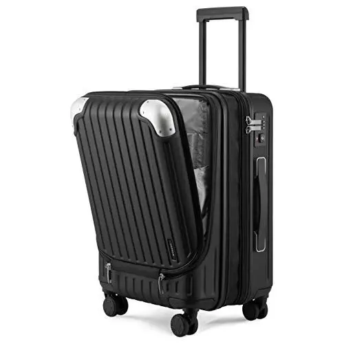 Produktbild: LEVEL8 Koffer Trolleys Leicht ABS+ PC Handgepäck Koffer mit Laptopfach,Hartschalen-Koffer Trolley Rollkoffer Reisekoffer Erweiterbar, TSA, 4 Rollen, 55 cm, 36-42 Liter, Schwarz