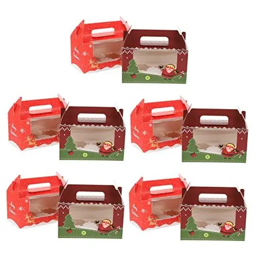 Produktbild: Levemolo 10 Stück Boxen Weihnachtsbox Dessertboxen Boxen Kuchenboxen Cupcake Papp Leckerli Boxen Keksbehälter Cupcake Weihnachts Leckerli Boxen Weiße Karte