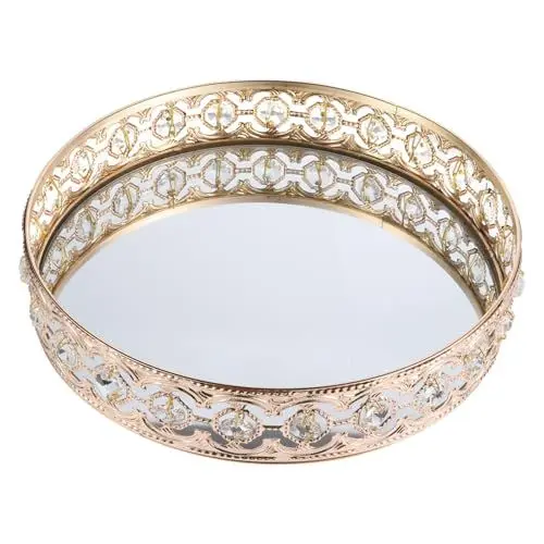 Produktbild: Levemolo 1 Stk Ablagefach Für Spiegel Armband-organizer-platten Spiegel-waschtisch Make-up-tablett Mit Spiegeloberfläche Goldverzierter Spiegel Kirschentkerner Schmucktablett Hölzern Golden
