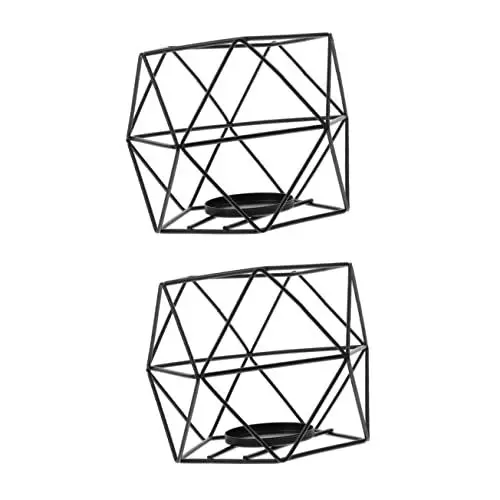 Produktbild: Levemolo Stilvolle schwarze Kerzenhalter aus Metall mit geometrischem Design für die Dekoration von Hochzeiten Zuhause und Partys.