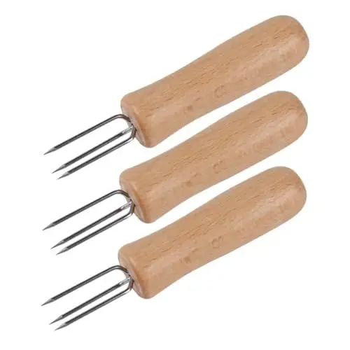 Produktbild: Levemolo 3stücke Maisgabeln Mit Holzgriff Obstgabeln Und Essensgabeln Für Küche Und Grill Wiederverwendbare Maishalter Aus