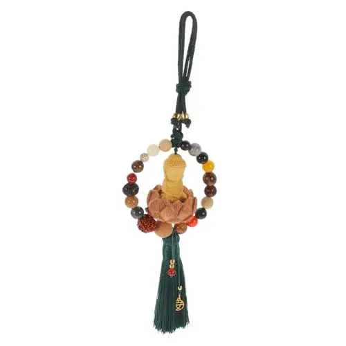 Produktbild: Levemolo Holz Buddha Anhänger Mit Perlen Und Quaste Auto-hänge-anhänger Wohnzimmer-Dekoration Für Spiegel Tür Oder Zimmer