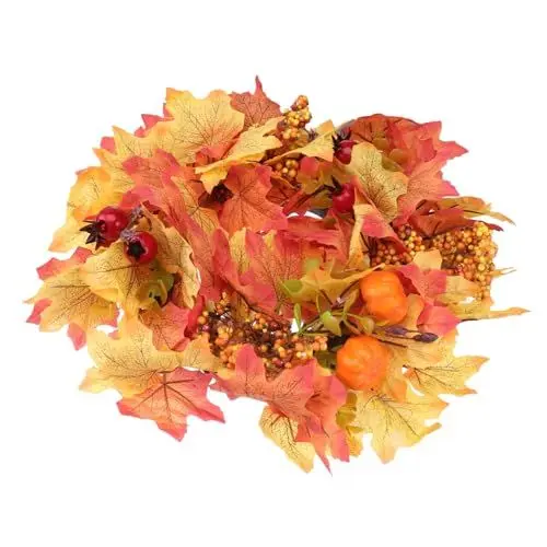 Produktbild: Levemolo Halloween Thanksgiving Ahornblatt Kürbis Türkranz Herbstliches Tür Ornament Mit Beeren Orange 1 Stück Herbstdeko Für Tür Und Wand