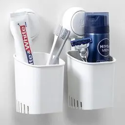 Produktbild: LEVERLOC Zahnbürstenhalter Saugnapf, Max 5 KG Badezimmer elektrischer Zahnbürstenhalter für Dusche, Wasserfester Küchen-Rasierklingenhalter, Weißer Geschirrhalter - 2 Pack