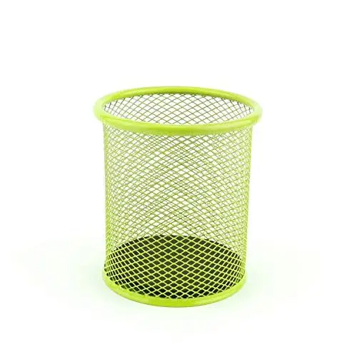 Produktbild: LEVIATAN Metall Stifteköcher - Stiftehalter rund aus Drahtmetall - Mesh Multifunktions Becher für Kugelschreiber - Stifte Halter für Büro/Schule Ø91 mm, Limonenfarben