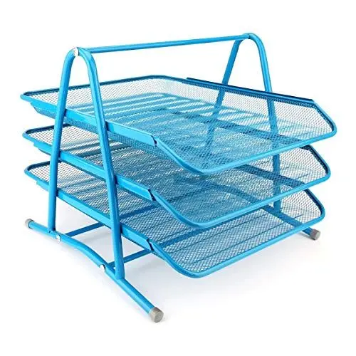 Produktbild: Leviatan Metall Ablage Ablagefächer | Büro Organizer Schreibtisch | Schubladen für Dokumente | 3 Schubfächer Briefablage Dokumentenablage A4 Organizer Mesh | Blau