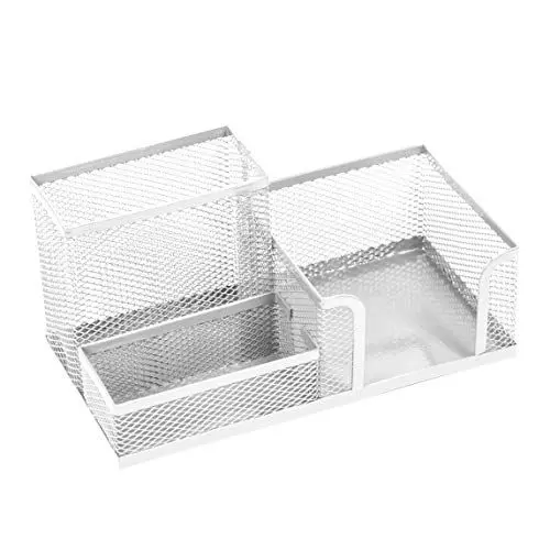 Produktbild: Leviatan Schreibtisch Organizer | Stiftehalter Stifteköcher Tisch-Organizer aus Metall | Büroablage mit Zettelhalter Mesh | 205x103x98mm Perlmuttfarben