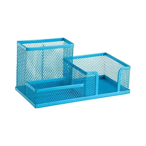 Produktbild: Leviatan Schreibtisch Organizer | Stiftehalter Stifteköcher Tisch-Organizer aus Metall | Büroablage mit Zettelhalter Mesh | 205x103x98mm Blau