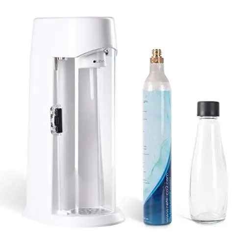 Produktbild: LEVIVO Wassersprudler WATER inkl. Flasche aus Glas und CO2-Zylinder, geeignet für alle 0,6 l und die großen 1,2 l CO2-Zylinder, macht Schluss mit Kisten schleppen, Edel weiß