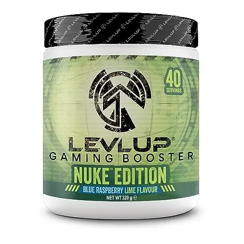 Produktbild: LevlUp Nuke Edition Gaming Booster - Energy Drink für Gamer - Mit Taurin, Koffein, L-Tyrosin, Vitamin B12 - Blaue Himbeere & Limetten - 320g - 40 Portionen