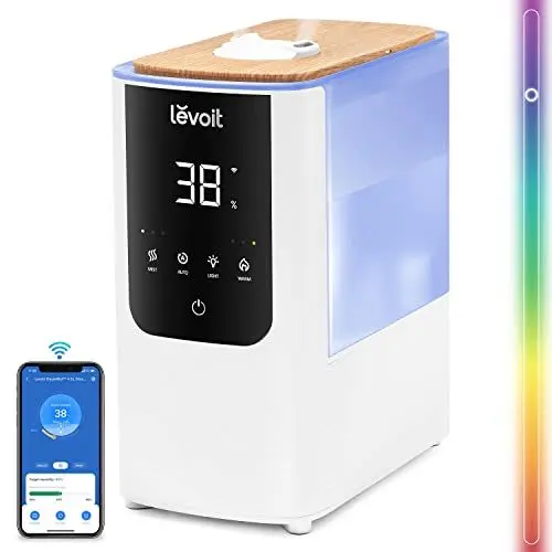 Produktbild: LEVOIT Smart Luftbefeuchter, Warm-/Kalter Nebel max 550 ml/h, 4,5L Humidifier bis 40㎡ 45H, 26dB Aroma Raumbefeuchter mit Nachtlicht für Schlafzimmer Kinderzimmer und Pflanzen, Exklusiv bei Amazon,Weiß