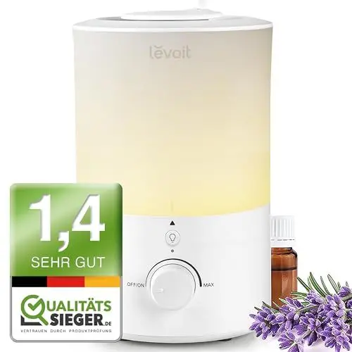 Produktbild: LEVOIT Top-Fill Luftbefeuchter 3L mit Nachtlicht, 360°Drehbare Düse, Spülmaschinenfest Humidifier, Leiser Raumluftbefeuchter, 25H Aroma Diffuser für Schlafzimmer Kinderzimmer Pflanzen Baby