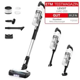 Produktbild: Levoit - Akku Staubsauger mit Tierhaardüse - Anti Haar Wrap - 4-in-1 Kabelloser Akkustaubsauger - 99,9 Prozent Filterleistung - Beutelloser Akkusauger für Teppich/Hartböden/Auto - max 50 min Laufzeit
