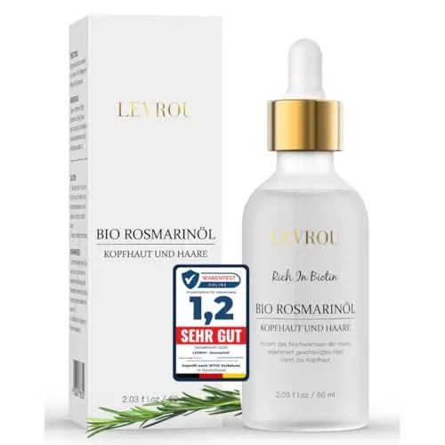 Produktbild: Levrou® 100% Bio Rosmarinöl Haare Haarwachstum beschleunigen Haaröl Rosmarin Minzöl mit vielen anderen Ölen stärkt die Haare Haarkur und Haarmaske Rosemary Oil for Hair Vegan 60ml