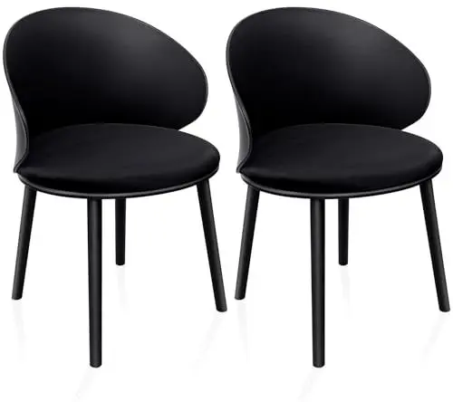 Produktbild: LEWE 2er Set Konferenzstuhl, Empfangsstühle, Esszimmerstühle, Gebogene Rückenlehne, gepolsterter Sitz aus holländischem Vlies, Armlehne, Gästestuhl, Gestell: Polypropylen - (Schwarz)