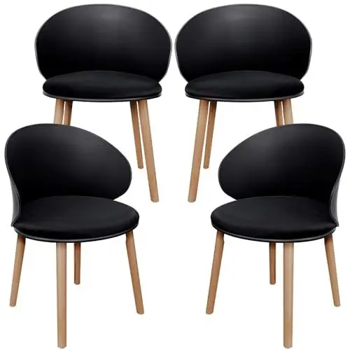 Produktbild: LEWE 4er Set Esszimmerstühle, Konferenzstuhl, geschwungene Rückenlehne, Sitz mit holländischem Vlies gepolstert, Stuhl mit Armlehne, wasserfeste Rückenlehne, Gestell: Holz - (Schwarz)