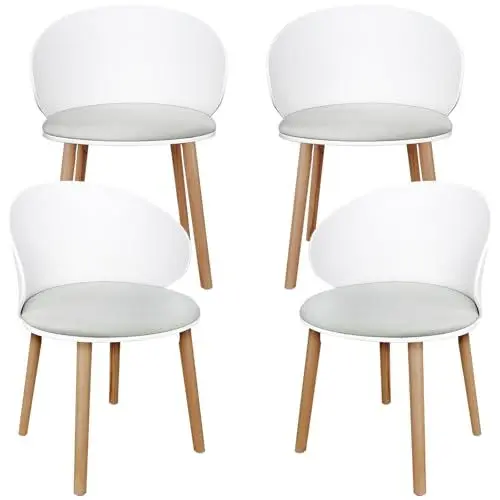 Produktbild: LEWE 4er Set Esszimmerstühle, Konferenzstuhl, geschwungene Rückenlehne, Sitz mit holländischem Vlies gepolstert, Stuhl mit Armlehne, wasserfeste Rückenlehne, Gestell: Holz - (Weiß)