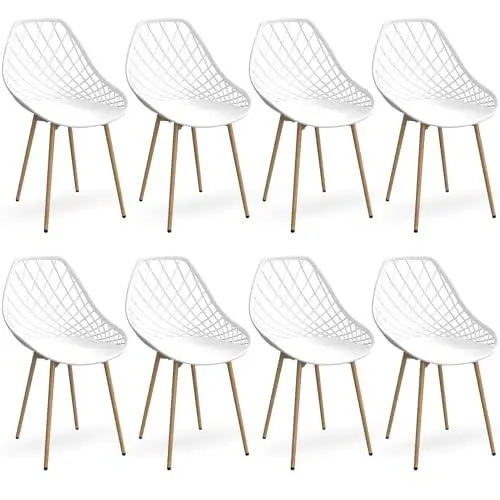 Produktbild: LEWE 8er Set Gartenstühle Wasserdicht, mit Netz Armless Rückenlehne und verstellbaren Holzfüßen, stabile Terrassenstühle, Outdoor & Indoor Stühle, für Esszimmer, Terrasse, Balkon - Weiß