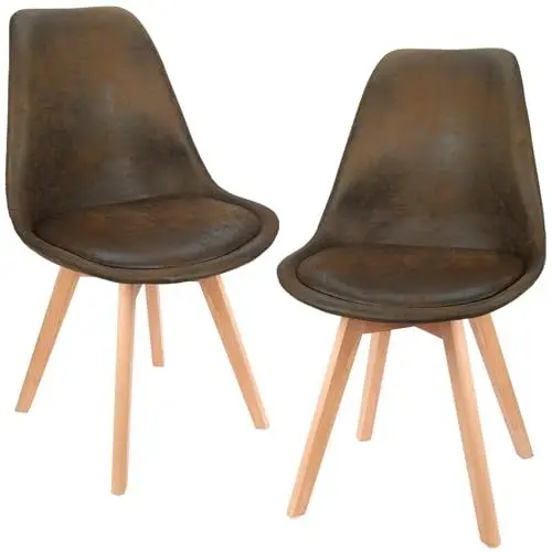 Produktbild: LEWE Esszimmerstühle 2er Set Stühle Skandinavischer Küchenstuhl Wildlederkissen mit Beinen aus Buchenholz für Esszimmer, Wohnzimmer, Schlafzimmer, Küche (Braun)