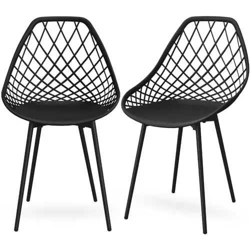 Produktbild: LEWE Gartenstühle aus Polypropylen, 8er Set, Wetterfest Sitzfläche mit Netzartiger Rückenlehne und Eisenfüßen, Armlose Terrassenstühle, für Esszimmer, Terrasse, Garten, Balkon-Schwarz