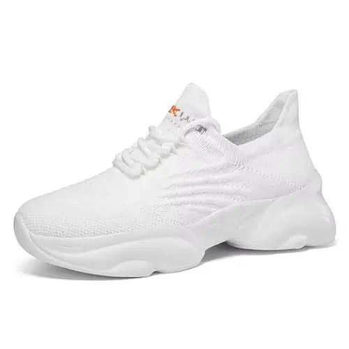 Produktbild: Lewhosy Unisex Keilabsatz Sneaker Damen Herren Atmungsaktiv Chunky Turnschuhe Leichtgewichts Walking Schuhe Weiß-45