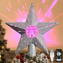 Produktbild: Lewondr Christbaumspitze, Metallrahmen Baumspitze Stern mit 15 Warmen Lichtperlen, Weihnachten Baumspitze mit Lichtern 6H Timer, Weihnachtsbaum Dekoration für Urlaub Nach Hause Dekoration