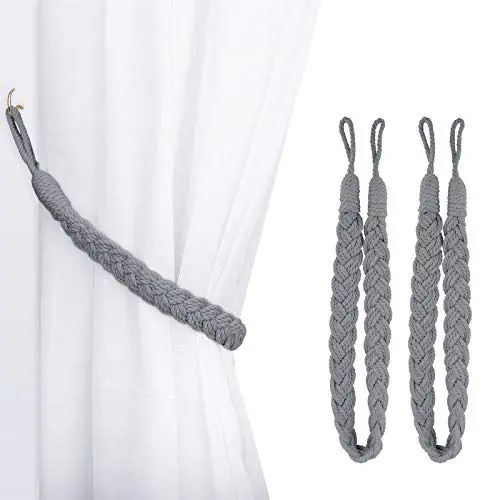 Produktbild: Lewondr Curtain Rope Buckle, 2 Stück Baumwolle Strick Knoten Geflochtene Window Curtain Raffhalter Dekorative Vorhänge Holdback für Wohnzimmer, Schlafzimmer, Cafe - Hellgrau