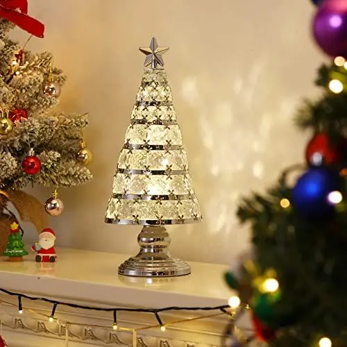 Produktbild: Lewondr LED Kristall Tischlampe Schlafzimmer, Tischlampe Kristall Lampe Batteriebetrieben mit Timer Funktion Schreibtischlampe Akku tischlampe Weihnachten Esstisch Hause Feier Hochzeit, Silber