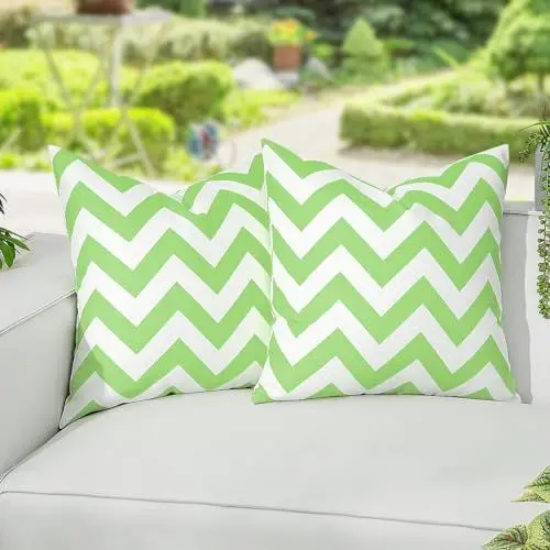 Produktbild: Lewondr Outdoor Kissenbezüge, 2 Stück 50x50cm Wasserdicht Gestreifte Kissenbezüge, Dekorative Outdoor-Couch-Kissenbezüge Für Kissen Terrasse Veranda Bauernhof Garten Balkon, Grün & Weiß