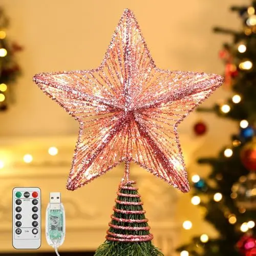 Produktbild: Lewondr Weihnachtsbaum Stern Spitze, 25,4cm Spitze Weihnachtsbaum Stern Batteriebetrieb Beleuchtung Weihnachtsdeko Tannenbaum Spitze Stern für Weihnachtsbaumspitze Hause Kaufhaus Innen, Rosa