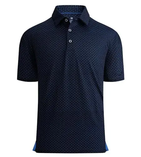 Produktbild: lex Vando Herren Poloshirt Feuchtigkeitsableitend Kurzarm Atmungsaktiv Druck Golf Polo Shirt Schnelltrocknend Männer Polohemd, Black dots, S