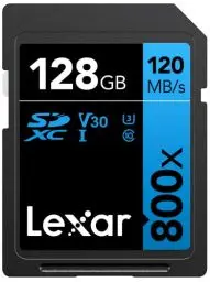 Produktbild: Lexar High-Performance 800x SD Karte 128GB, Speicherkarte SDXC UHS-I BLUE Series, Bis zu 120 MB/s Lesen, 45 MB/s Schreiben, für Point-and-Shoot-Kameras, DSLR-Kameras, HD-Camcorder (LSD0800128G-BNNAG)