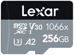 Produktbild: Lexar Professional 1066x Micro SD Karte 256GB, Speicherkarte microSDXC UHS-I SILVER Serie, Enthält SD-Adapter, Bis Zu 160MB/s Lesegeschwindigkeit, für Action-Kamera, Drohnen, Handy (LMS1066256G-BNAAG)