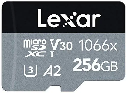 Produktbild: Lexar Professional 1066x Micro SD Karte 256GB, Speicherkarte microSDXC UHS-I SILVER Serie, Enthält SD-Adapter, Bis Zu 160MB/s Lesegeschwindigkeit, für Action-Kamera, Drohnen, Handy (LMS1066256G-BNAAG)