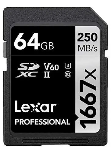 Produktbild: Lexar Professional 1667x SD Karte 64GB, Speicherkarte SDXC UHS-II, Bis zu 250 MB/s Lesen, Class 10, U3, V60, SD für professionelle Fotografen, Videofilmer, Enthusiasten (LSD64GCB1667)