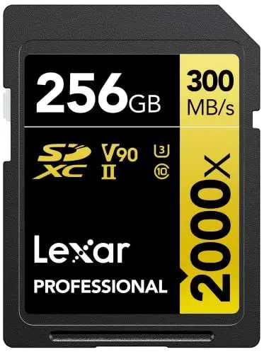 Produktbild: Lexar Professional 2000x SD Karte 256GB, SDXC UHS-II Speicherkarte ohne Lesegerät, Bis Zu 300MB/s Lesen, Class 10, U3, V90 SD Speicherkarte für DSLR, Videokameras in Kinoqualität (LSD2000256G-BNNNG)