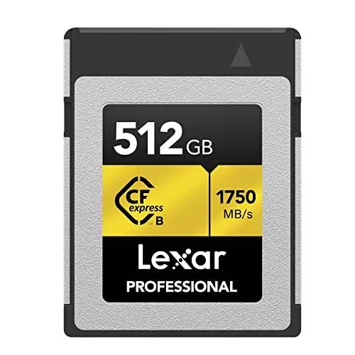 Produktbild: Lexar Professional GOLD-Serie CFexpress Karte 512GB, Typ B CF Karte, bis zu 1750 MB/s Lesen, Nehmen Sie PCIe 3.0 und NVMe, Speicherkarte für professionelle Fotografen, Videofilmer (LCXEXPR512G-RNENG)