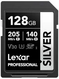 Produktbild: Lexar Silver SD Karte 128GB, UHS-I SDXC Card 205 MB/s Read Speed, 140 MB/s Write Speed, V30, U3, C10, 4K UHD Video, SD Card Memory Card with Lexar Lifetime Data Recovery