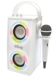 Produktbild: Lexibook iParty - Tragbarer Bluetooth-Lichtlautsprecher mit Mikrofon, Stereoanlage, Lichteffekten, Karaoke, Kabelloser, USB, SD-Karte, Akku, weiß, BTP180Z