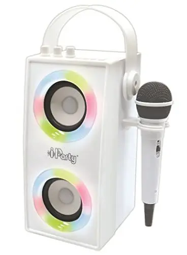 Produktbild: Lexibook iParty - Tragbarer Bluetooth-Lichtlautsprecher mit Mikrofon, Stereoanlage, Lichteffekten, Karaoke, Kabelloser, USB, SD-Karte, Akku, weiß, BTP180Z
