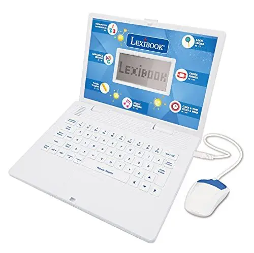 Produktbild: LEXIBOOK, Pädagogischer und zweisprachiger Laptop Spanisch/Englisch, Spielzeug für Kinder mit 124 Aktivitäten zum Lernen von Mathematik, Daktylografie, Logik, Uhrlesen, Spielen und Musik, Weiß,