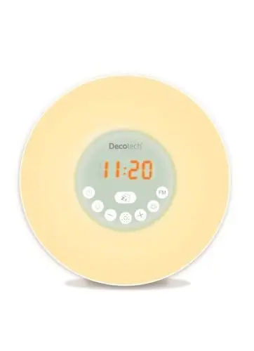 Produktbild: Lexibook, Decotech, Sonnenaufgangs-Farbwecker, Wecklicht, FM-Radio, Nachttischlampe, Sonnenaufgangs- und Sonnenuntergangssimulation, 6 Naturtöne, Schlummerfunktion, Nachtlicht, RL998