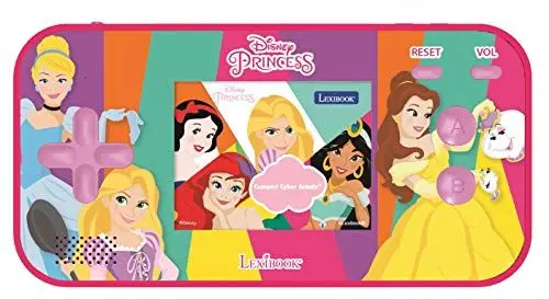 Produktbild: Lexibook, Disneyprinsessor, Compact Cyber Arcade, Bärbar konsol, 150 spel, LCD-färgskärm, batteridriven, rosa, JL2367DP