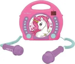 Produktbild: Lexibook- Lecteur CD Portable Licorne avec Micros, Poignée, Programmation, Répétition, Karaoke, Cheval, Prise écouteurs, Enfant, Fille, Rose/Violet, RCDK100UNI